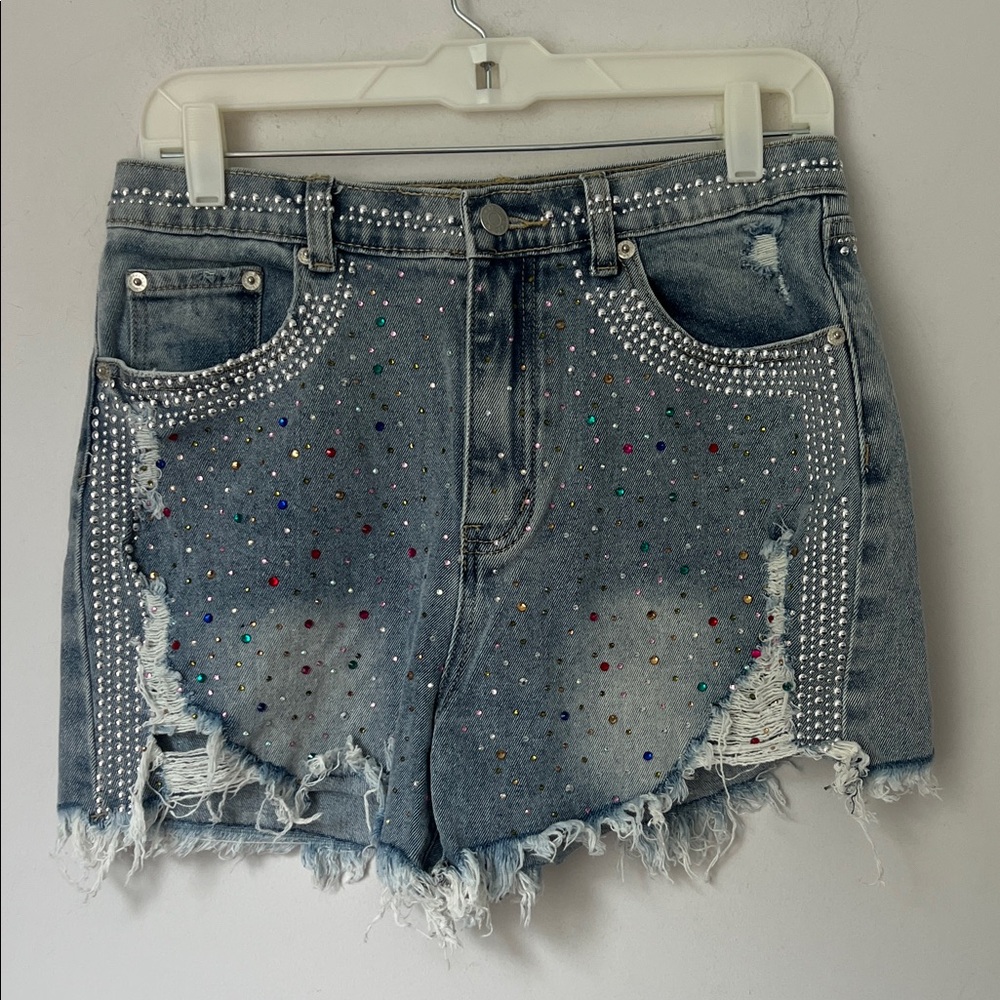 Big Water Blue Sky Women’s Dazzled Denim Shorts Size Large 🟦